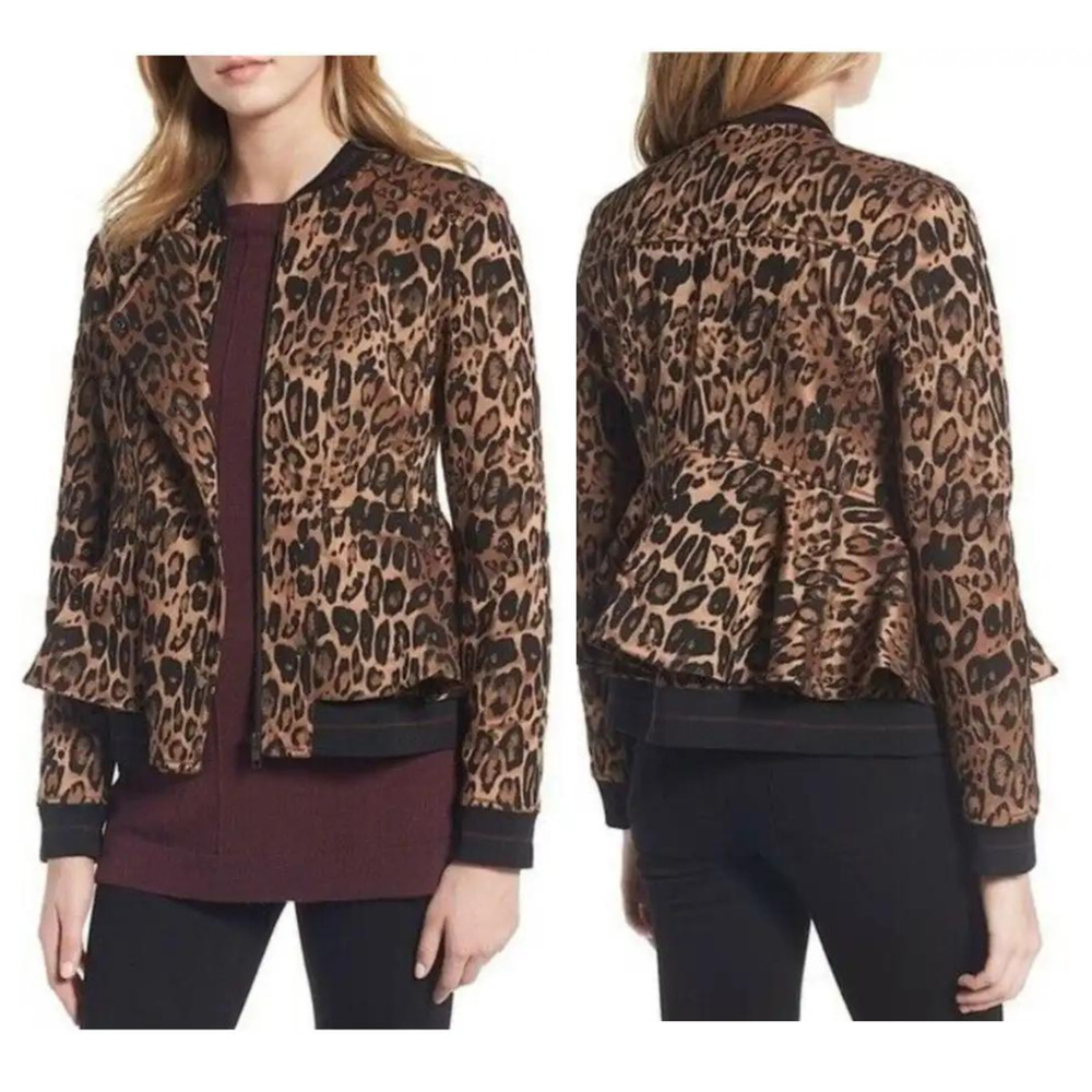 Trouve Leopard Peplum Jacket Sz S